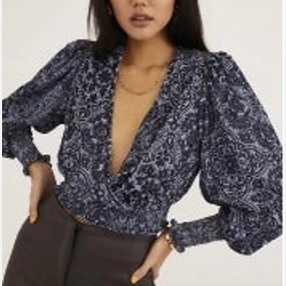 Urban Outfitters Women's  Paisley Alice in Chains Crop Blouse Med Dark Academia‎ - Picture 1 of 16